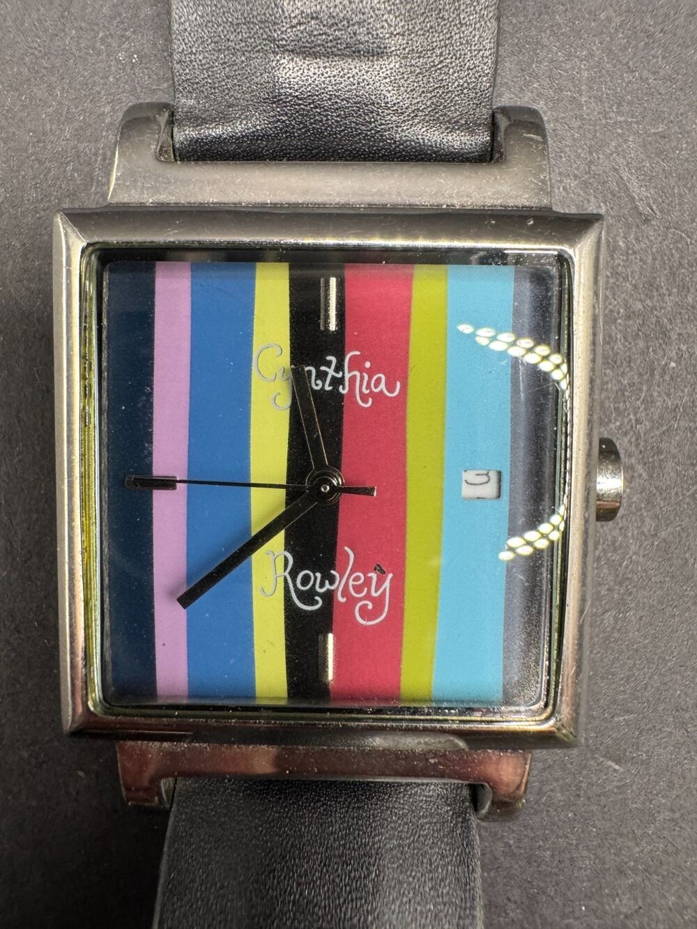 Cynthia Rowley Watch Cr442 Multicolor Black Leather Band Stainless Steel Case